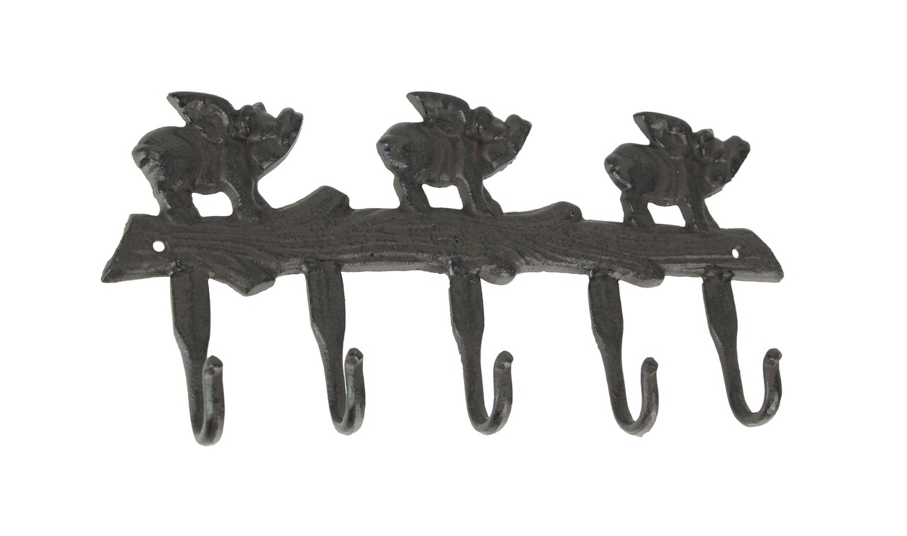 Rustic Brown Cast Iron Flying Pigs 5 Hook Wall Rack Country Farmhouse Decor